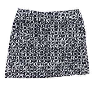 Talbots Woman Petities 16WP Navy White Geometric Print Skirt Lined Career Office